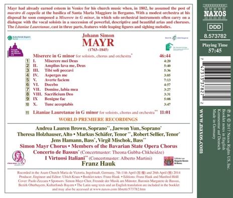 Miserere, Litaniae Lauretanae - CD Audio di Johann Simon Mayr,Franz Hauk - 2