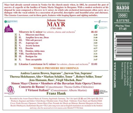 Miserere, Litaniae Lauretanae - CD Audio di Johann Simon Mayr,Franz Hauk - 2