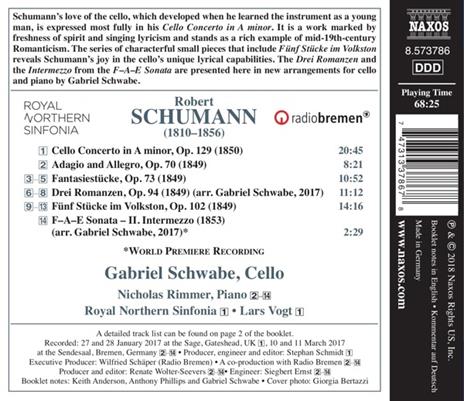 Concerto per violoncello op.128 - Musica per violoncello e pianoforte - CD Audio di Robert Schumann,Gabriel Schwabe - 2