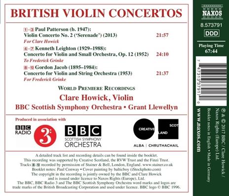 Concerto per violino e piccola orchestra op.12 - CD Audio di Kenneth Leighton,Gordon Jacob,Paul Patterson,Clare Howich - 2