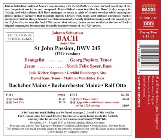 La Passione secondo Giovanni BWV 245 - CD Audio di Johann Sebastian Bach,Ralf Otto - 2