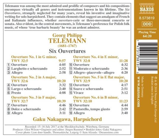 Ouvertures - CD Audio di Georg Philipp Telemann,Gaku Nakagawa - 2
