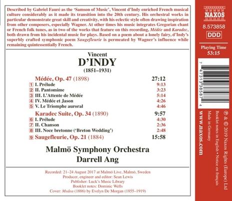 Médée op.47 - Karadec Suite op.35 - Saugefleurie - CD Audio di Vincent D'Indy,Malmö Symphony Orchestra,Darrell Ang - 2