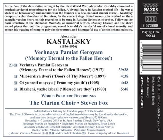 Vechnaya Pamiat Geroyam. Memory Eternal to the Fallen Heroes - CD Audio di Alexander Kastalsky - 2
