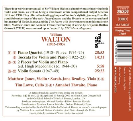 Piano Quartet - Violin Sonata, Toccata - CD Audio di William Walton - 2