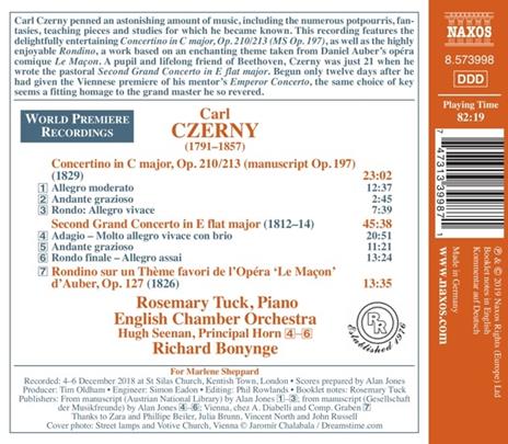 Concertino op.210, op.211, op.212, op.213 - Second Grand Concerto in Mi bemolle - CD Audio di Carl Czerny,Rosemary Tuck - 2
