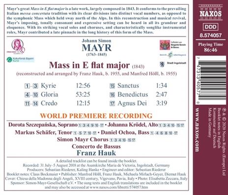 Messa in Mi bemolle - CD Audio di Johann Simon Mayr,Franz Hauk - 2