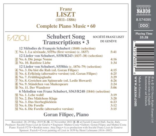 Schubert Song Transcriptions Vol.3 - CD Audio di Franz Liszt,Franz Schubert,Goran Filipec - 2
