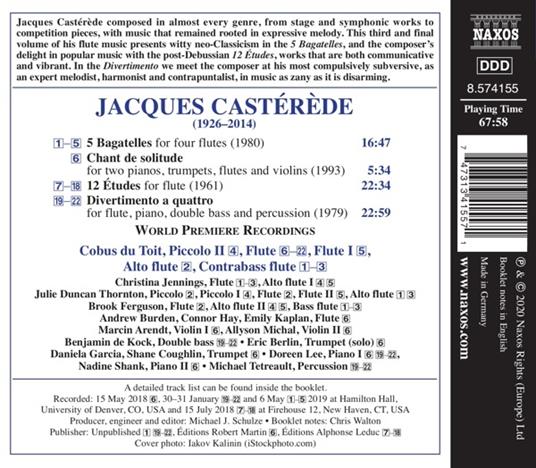 Opere Per Flauto vol.3 - CD Audio di Jacques Castérede - 2