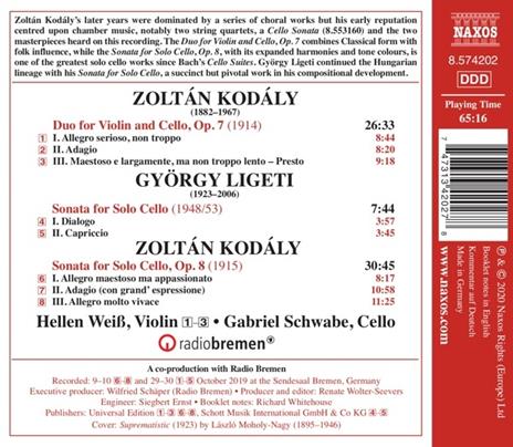 Sonatas For Solo Cello - Duo For Violin - CD Audio di Zoltan Kodaly - 2