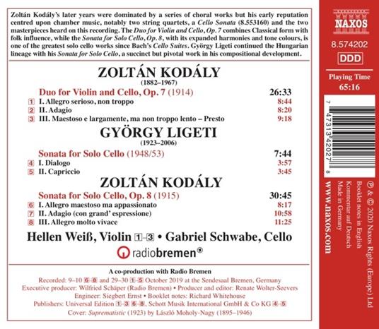 Sonatas For Solo Cello - Duo For Violin - CD Audio di Zoltan Kodaly - 2