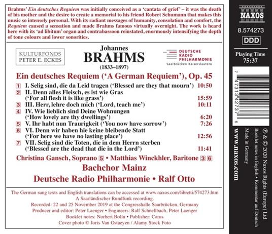 Un Requiem tedesco (Ein Deutsches Requiem) - CD Audio di Johannes Brahms,Ralf Otto - 2