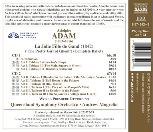 La Jolie Fille de Gand - CD Audio di Adolphe Adam,Queensland Symphony Orchestra - 2