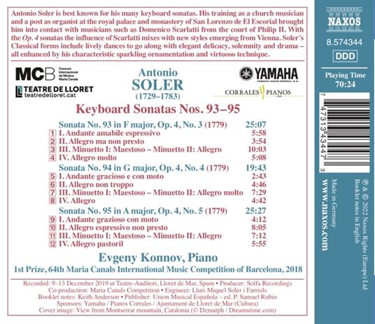 Keyboard Sonatas Nos. 93-95 - CD Audio di Antonio Soler - 2