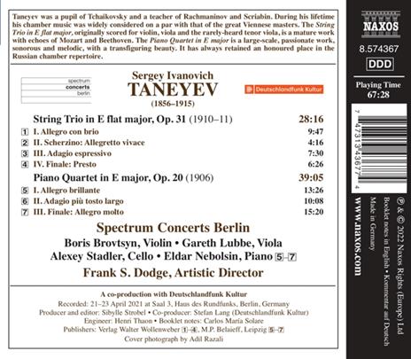 String Trio op.31 - Piano Quartet op.2 - CD Audio di Sergej Taneyev - 2