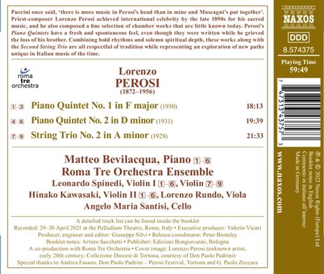 Piano Quintets Nos.1-2 - CD Audio di Lorenzo Perosi - 2