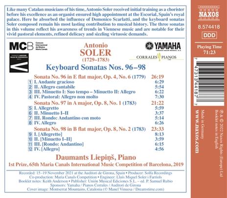 Keyboard Sonatas Nos. 96-98 - CD Audio di Antonio Soler - 2