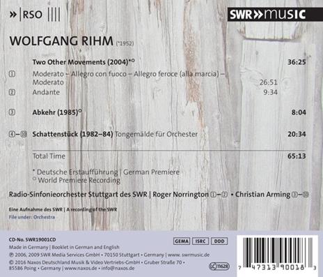 Two Other Movements - Schattenstück - Abker - CD Audio di Wolfgang Rihm - 2