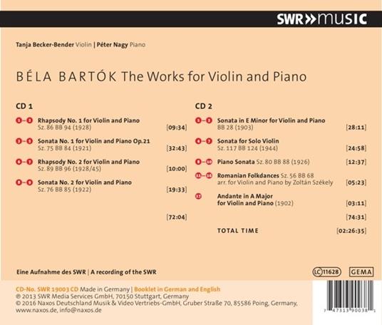 Opere per violino e pianoforte - CD Audio di Bela Bartok - 2