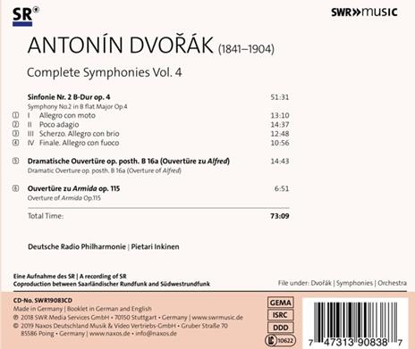 Sinfonia n.2 op.4 - Ouverture drammatica op.posth. B 16a - Armida Ouverture - CD Audio di Antonin Dvorak,Pietari Inkinen - 2