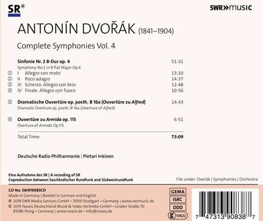 Sinfonia n.2 op.4 - Ouverture drammatica op.posth. B 16a - Armida Ouverture - CD Audio di Antonin Dvorak,Pietari Inkinen - 2