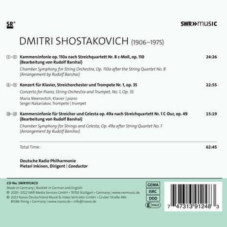 Chamber Symphonies Opp. 110a & 49a - CD Audio di Dmitri Shostakovich,Pietari Inkinen - 2