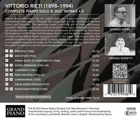 Complete Piano Solo & Duo Works - CD Audio di Vittorio Rieti - 2