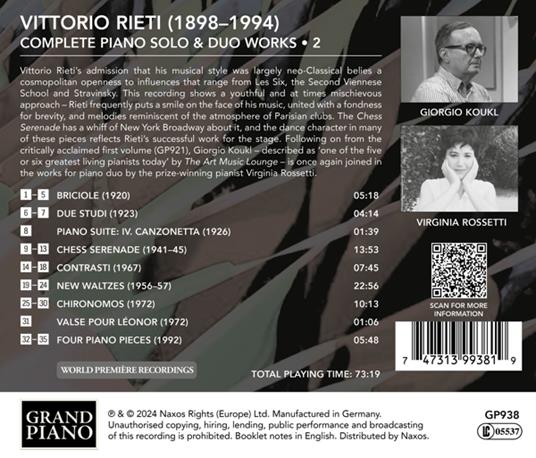 Complete Piano Solo & Duo Works - CD Audio di Vittorio Rieti - 2