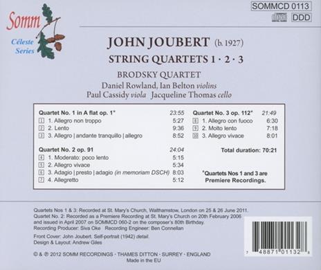 String Quartets Nos. 1, 2 & 3 - CD Audio di John Joubert,Brodsky String Quartet - 2