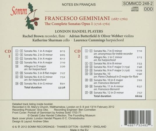 12 Sonatas Op.1 - CD Audio di Francesco Geminiani - 2