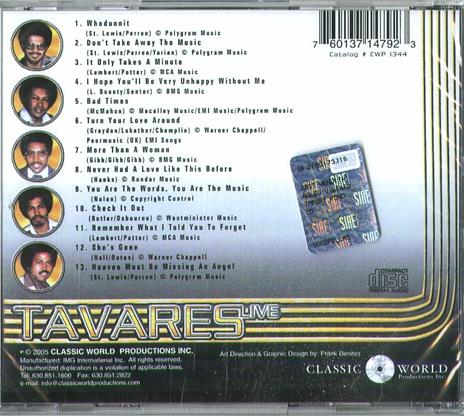 Greatest Hits Live - CD Audio di Tavares - 2