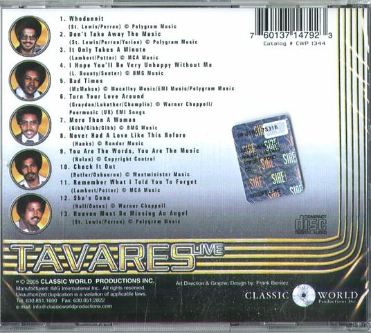 Greatest Hits Live - CD Audio di Tavares - 2