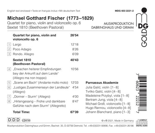 Michael Gotthard Fischer. Piano Qtet No.6-Sextet 1810 - CD Audio di Parnassus Akademie - 2
