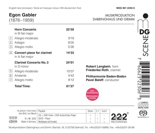 Gabler. Clarinet Concerto No. 3-Horn Concerto - CD Audio di Robert - Friederike Roth Langbein - 2
