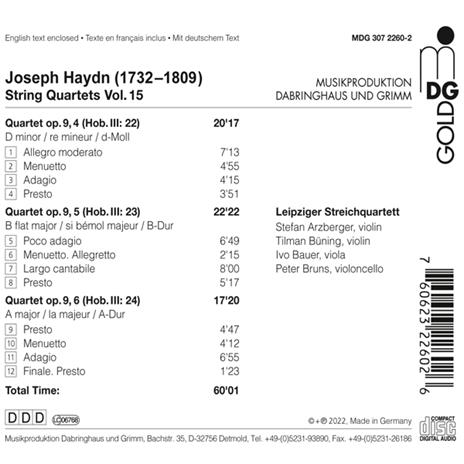 Haydn. String Quartets Vol. 15 Op. 9 Nr. 4 - 6 - CD Audio - 2
