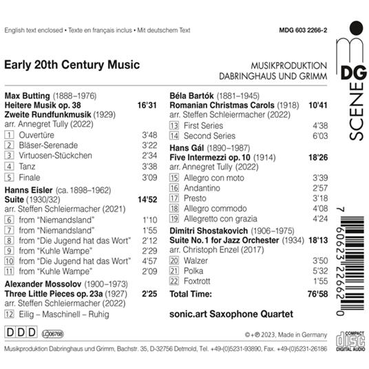 Sonic.Art Saxophone Quartet - Early 20Th Century Music - CD Audio - 2