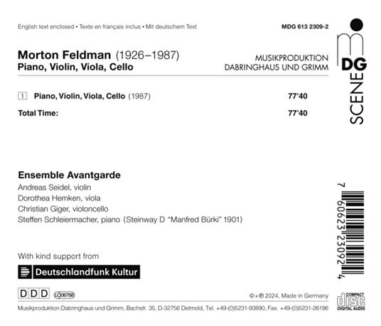 Piano, Violin, Viola, Cello - CD Audio di Morton Feldman - 2
