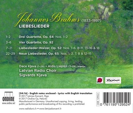 Liebeslieder - CD Audio di Johannes Brahms,Latvian Radio Choir - 2