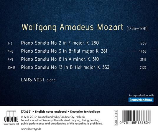 Sonate per pianoforte K280, K281, K310, K333 - CD Audio di Wolfgang Amadeus Mozart,Lars Vogt - 2