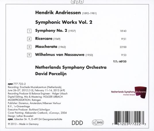 Musica orchestrale completa vol.2 - CD Audio di Netherlands Symphony Orchestra,David Porcelijn,Hendrik Andriessen - 2