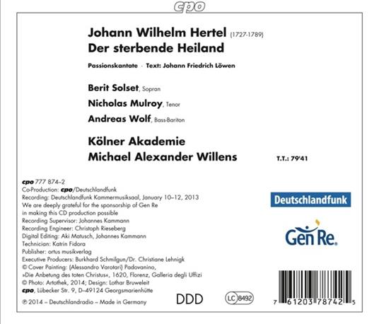 Der Sterbende Heiland - CD Audio di Johann Wilhelm Hertel - 2