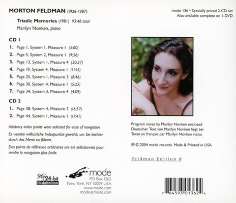 Plays Triadic Memories - CD Audio di Marilyn Nonken - 2