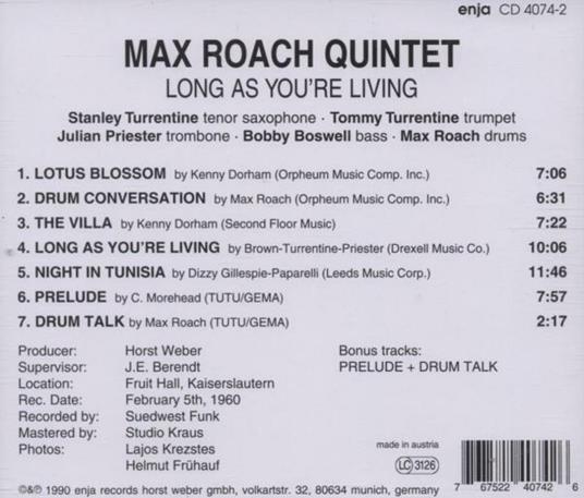 Long as You're Living - CD Audio di Max Roach - 2
