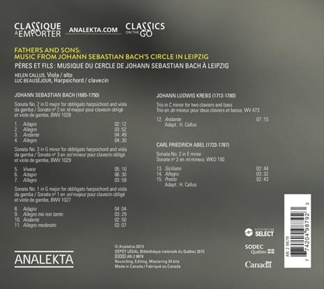 Sonate per viola da gamba n.1 BWV1027, n.2 BWV1028, n.3 BWV1029 - CD Audio di Johann Sebastian Bach,Luc Beauséjour,Helen Callus - 2