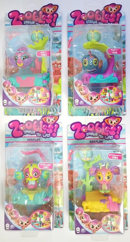 Zoobles Coraloo Set di 4 Personaggi Stallion Buttersworth Inky Tippy