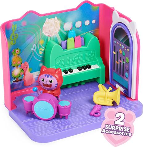 Gabby's Dollhouse, Groovy Music Room con Personaggio Daniel James Catnip, 2 Accessori, 2 mobili e 2 scatole con Sorpresa - 3