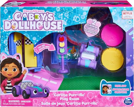 Gabby's Dollhouse, Stanza dei Giochi Purr-ific con la macchinina Giocattolo Carlita Accessori, mobili e Scatola con Sorpresa - 2