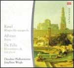 Rapsodia spagnola / Iberia / Il cappello a tre punte - CD Audio di Maurice Ravel,Manuel De Falla,Isaac Albéniz,Dresdner Philharmonie,Jörg-Peter Weigle