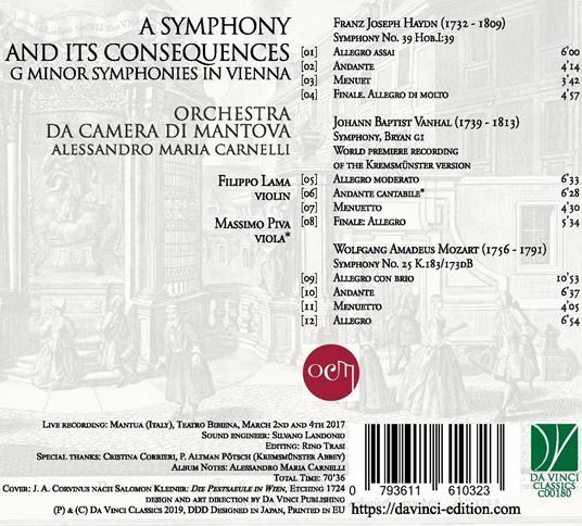 A Symphony and Its Consequences. Sinfonie in Sol minore a Vienna - CD Audio di Franz Joseph Haydn,Wolfgang Amadeus Mozart,Johann Baptist Vanhal,Orchestra da camera di Mantova,Alessandro Maria Carnelli - 2