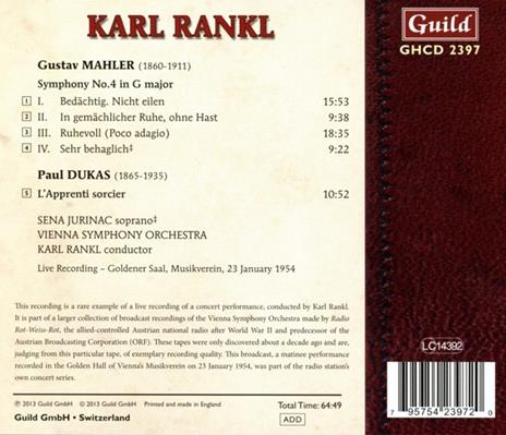 Symphony 4 / Sorcerer's Apprentice - CD Audio di Gustav Mahler,Paul Dukas,Karl Rankl - 2